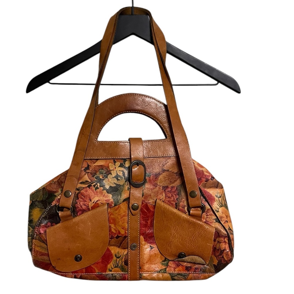 Patricia Nash Floral Leather Satchel in Brown and Tan